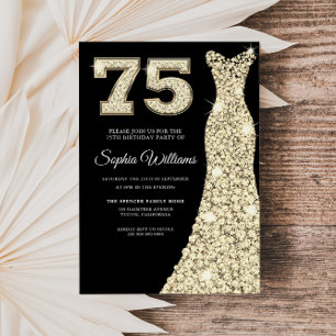 Invitation Gold Sparkle robe femme Noir 75e fête d'anniversai
