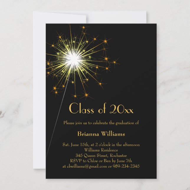 Invitation Gold Sparkler Graduation Party (Devant)