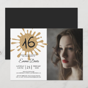 Invitation Gold Splash Sweet 16 16e fête d'anniversaire Photo