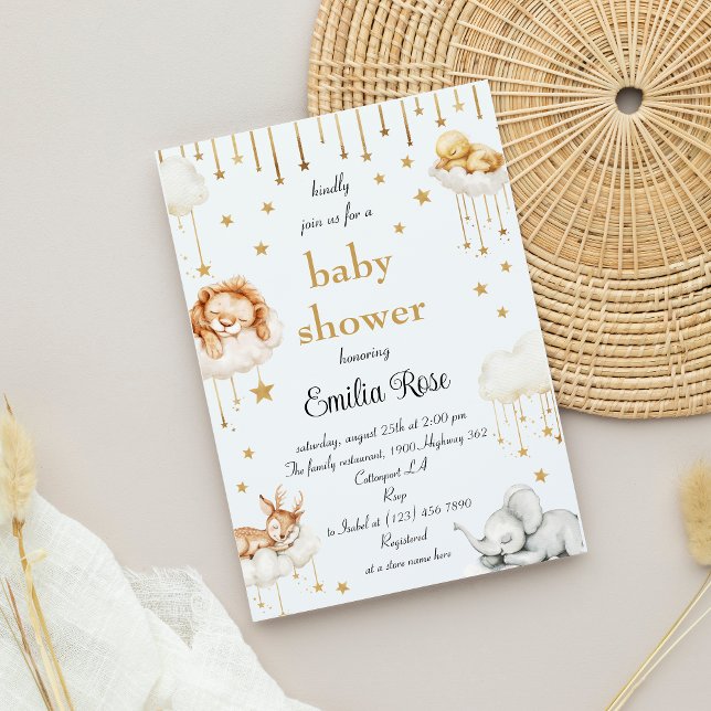 Invitation Gold Star Baby shower Sleepy Woodland Animaux (Créateur téléchargé)