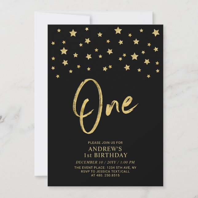 Invitation Gold Star | Black One 1er anniversaire (Devant)