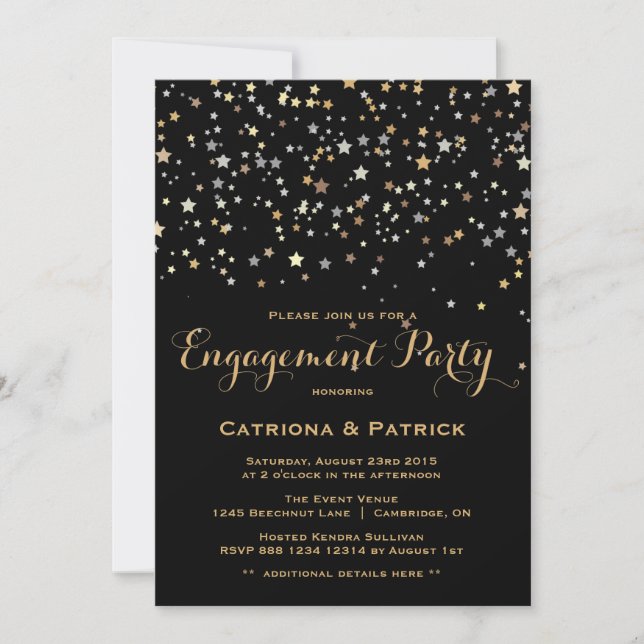 Invitation Gold Star Confetti Engagement Party (Devant)