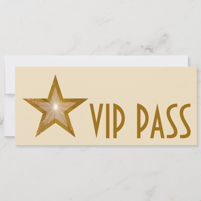Invitation Gold Star 'VIP PASS'invitation crème longue (Devant)