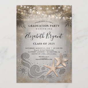 Invitation Gold Starfish Tropical Beach Lights Graduation