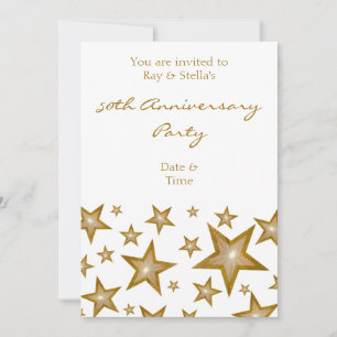 Invitation Gold Stars '50th Anniversary' vertical blanc