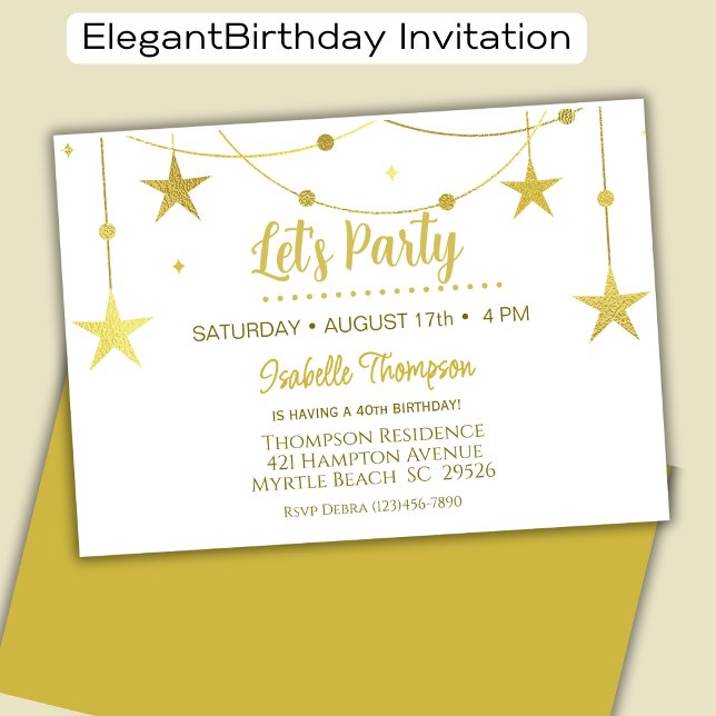 Invitation Gold Stars Faisons la fête Anniversaire (Créateur téléchargé)