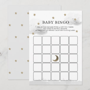 Invitation Gold Stars Grey Clouds Baby shower Bingo Game Card