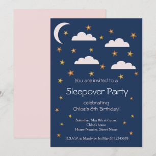 Invitation Gold Stars Nuages roses Anniversaire Soirée