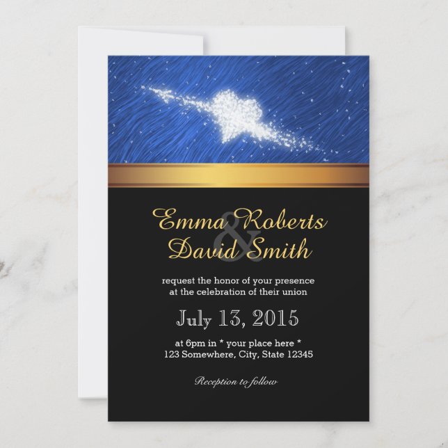 Invitation Gold Striped Fall in Love Starry Mariage de nuit (Devant)
