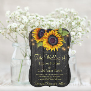 Invitation Gold sunflowers rustic country barn wood wedding