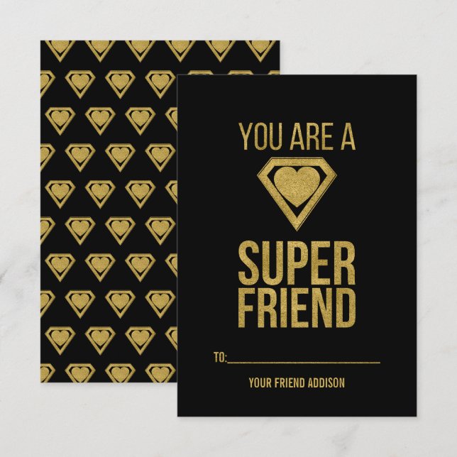 Invitation Gold Superhero Friend Classroom Valentine Card (Devant / Derrière)