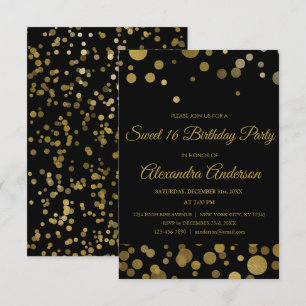Invitation Gold Sweet 16 Anniversaire Gold Confetti