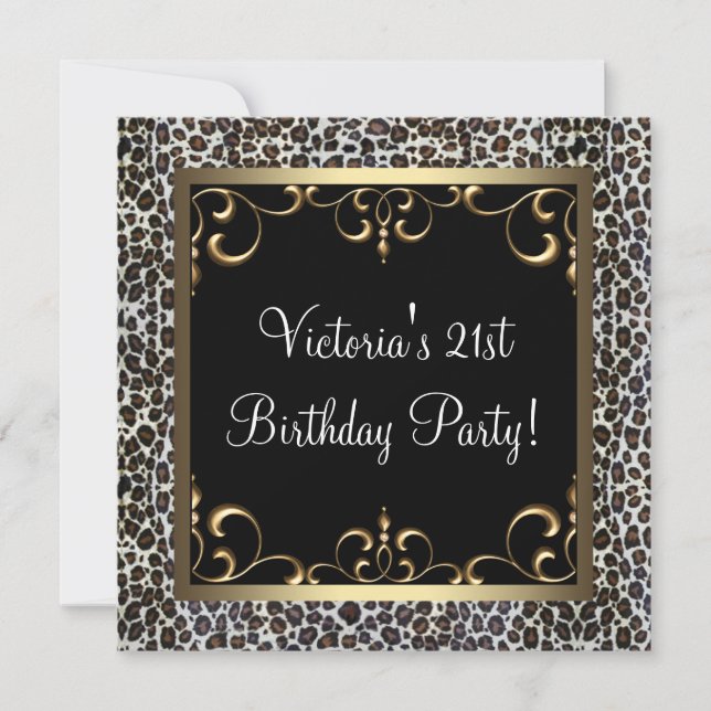 Invitation Gold Swirl Elegant Leopard fête d'anniversaire (Devant)