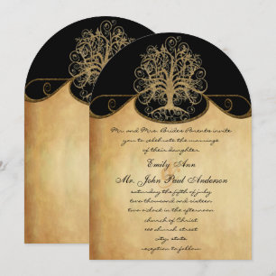 Invitation Gold Swirl Tree Gold & Black Metallic Mariage