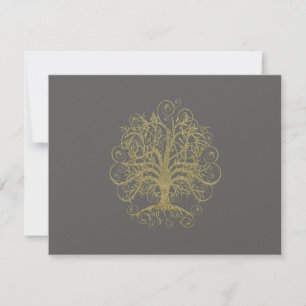 Invitation Gold Swirl Tree on Grey Wedding Reception Card