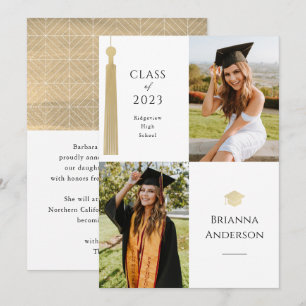 Invitation Gold Tassel & Cap 2 Photo Graduation Announcement
