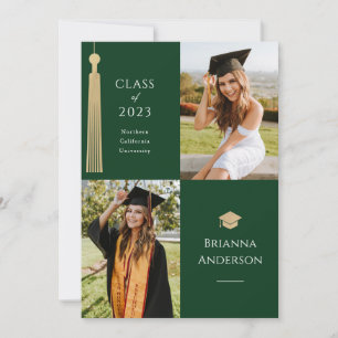 Invitation Gold Tassel & Casquette 2 Photo Green Graduation
