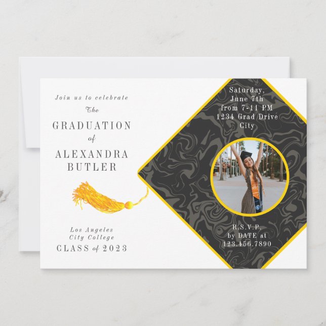 Invitation Gold Tassel Class of 2023 Photo Script Graduation (Devant)