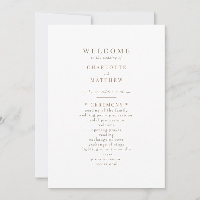 Invitation Gold text White Wedding Program (Devant)