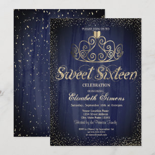 Invitation Gold Tiara Confetti Princess Sweet 16