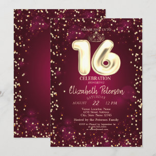 Invitation Gold Tiara, Diamonds Bourgogne Sweet 16 Partie