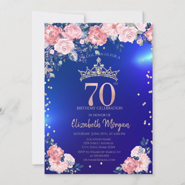 Invitation Gold Tiara Diamonds Fleurs Bleu 70e anniversaire (Devant)