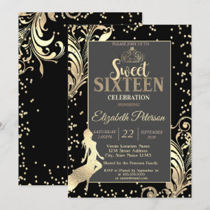 Invitation Gold Tiara High Talons Diamonds Girl Sweet 16 Part