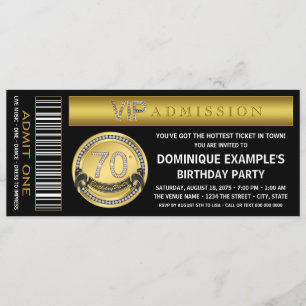 Invitation Gold Ticket 70th Birthday Party