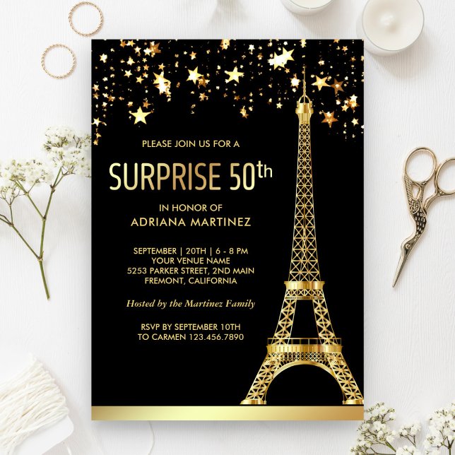 Invitation Gold Tour Eiffel Black Surprise 50e anniversaire (Créateur téléchargé)