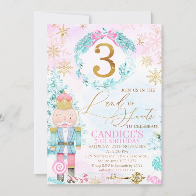 Invitation Gold Trois pays de sucreries Nutcracker Anniversai (Devant)