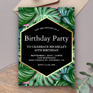 Invitation Gold Tropical Aquarelle Feuille fête d'anniversair
