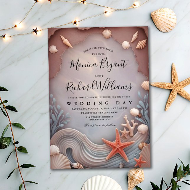 Invitation Gold Tropical Beach Rose Couple's Day Mariage (Créateur téléchargé)