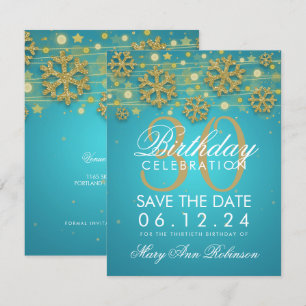 Invitation Gold Turquoise 30e anniversaire Date de sauvegarde