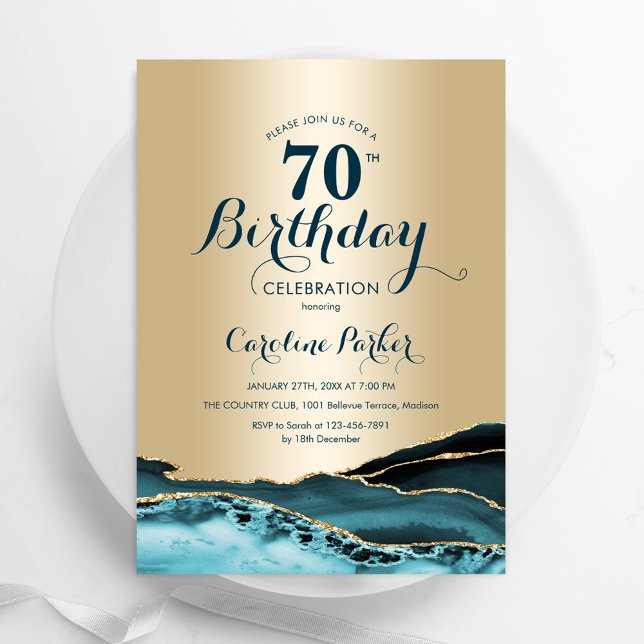 Invitation Gold Turquoise Agate 70e anniversaire (Créateur téléchargé)