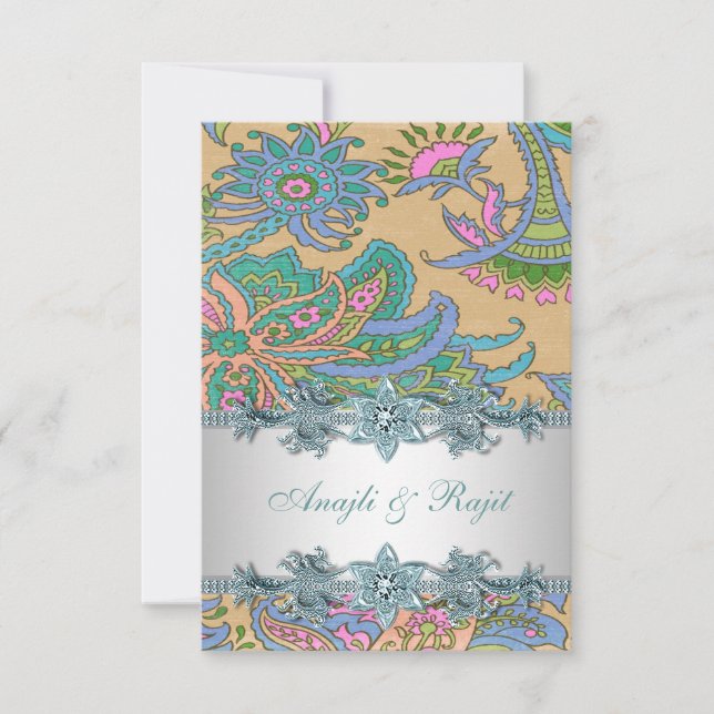 Invitation Gold Turquoise Blue Paisley Réception de mariage i (Devant)