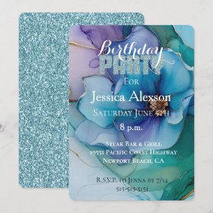 Invitation Gold Turquoise Blue Parties scintillant violet Flo