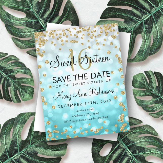 Invitation Gold Turquoise Ombre Sweet 16 Enregistrer La Parti (Créateur téléchargé)