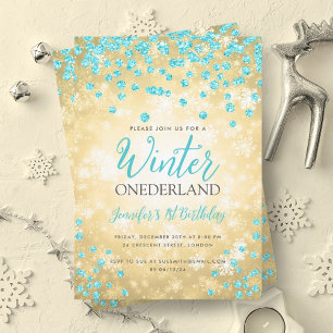 Invitation Gold Turquoise Winter ONEDERLAND 1er anniversaire