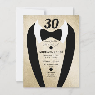 Invitation Gold Tuxedo Bow Cravate Mens 30e anniversaire Invi