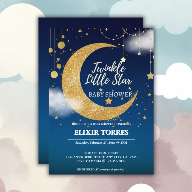 Invitation Gold Twinkle Little Star Dreamy Baby shower (Créateur téléchargé)