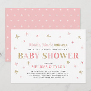 Invitation Gold Twinkle Twinkle Little Star Girl Baby shower
