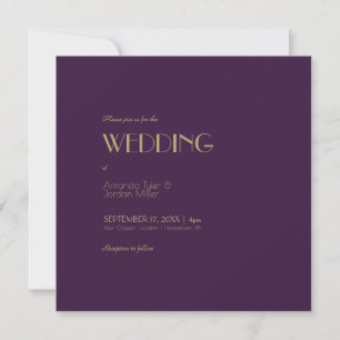 Invitation Gold Type Déco Carré violet foncé Tous un Mariage