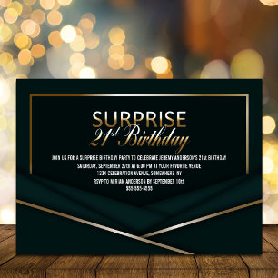 Invitation Gold Vert sophistiqué 21e anniversaire surprenant