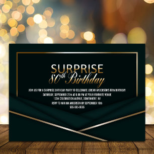 Invitation Gold Vert sophistiqué 80e anniversaire surprenant
