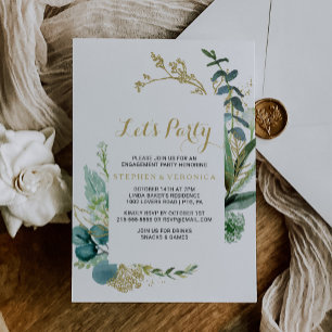Invitation Gold vintage et Eucalyptus Vert Faisons la fête