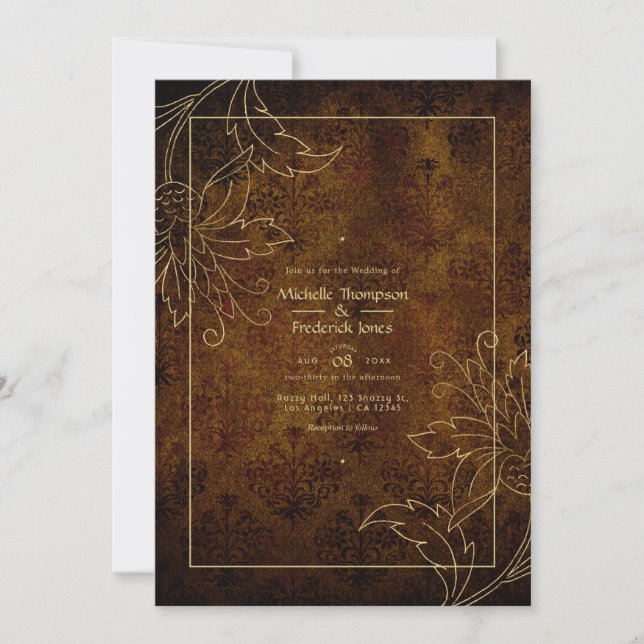 Invitation Gold Vintage Mariage damassé (Devant)