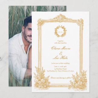 Invitation Gold Vintage Ornate Border Wedding Photo