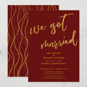 Invitation Gold Waves Nous Avons Marié Burgundy Red Réception