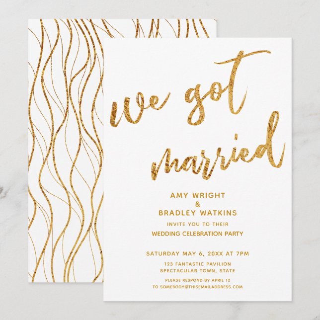 Invitation Gold Waves Nous Nous Sommes Mariés White Mariage R (Devant / Derrière)