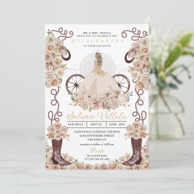 Invitation Gold Western Cinderella Carriage Quinceañera (Debout devant)